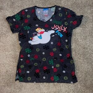 Frosty the Snowman Holiday Women’s Fitted Scrub Top size XS